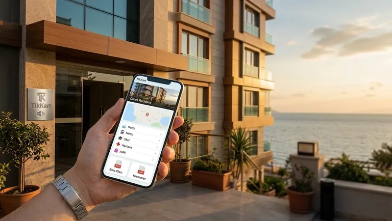 Bina girişindeki TikKart plaketine telefon dokunduruluyor